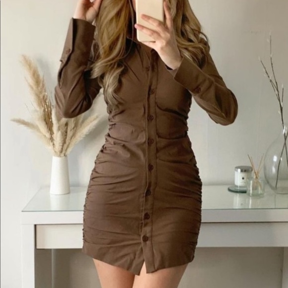 Zara | Dresses | Zara Brown Ruched 
